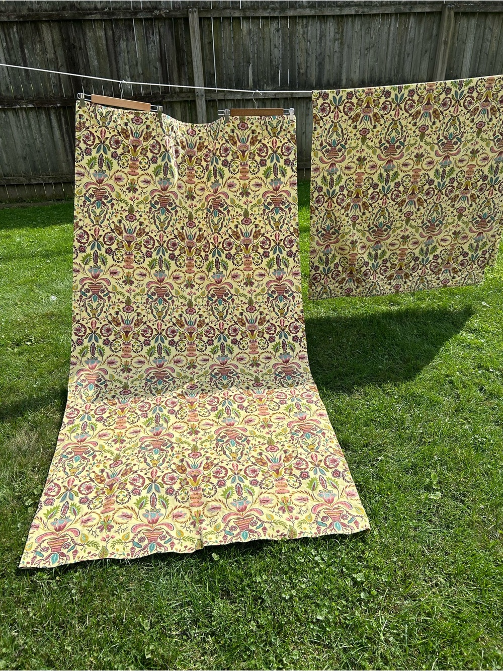 Vintage floral bark cloth curtains set 2
